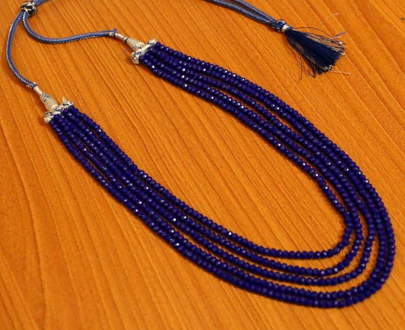 Blue Sapphire 5-9mm Smooth Rondelle A Grade Multi Strand Beads Necklace -  160346